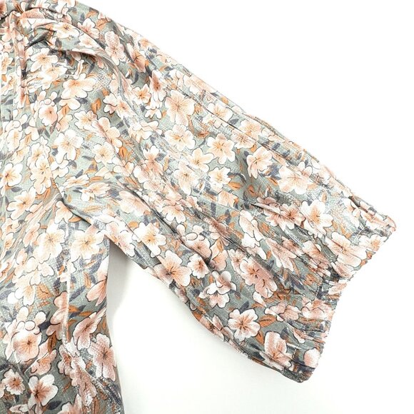 POLYGRAM Pink Floral Top with Lace Peter Pan Collar Womens M Metallic Sheen - Picture 7 of 10